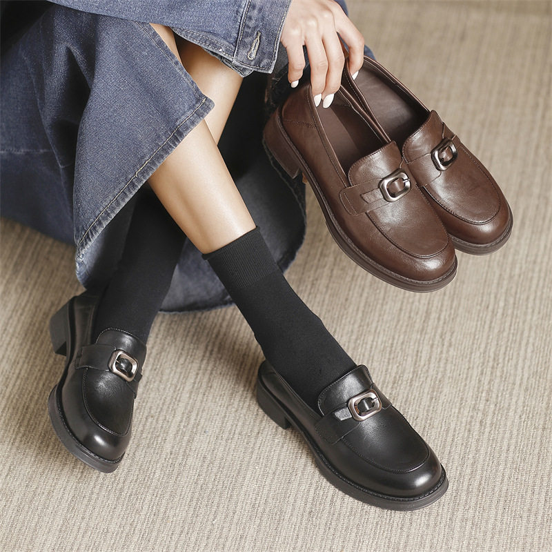 头层牛皮棕色乐福鞋女鞋2026春季一脚蹬不累脚单鞋英伦风小皮鞋,女鞋,乐福鞋（豆豆鞋）,淘宝优惠券,粉丝福利购,淘宝优惠卷