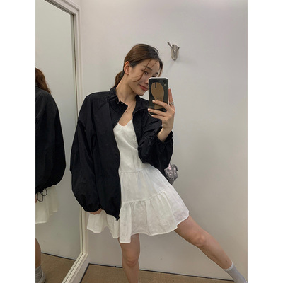 bluepops2024夏季新款韩版休闲宽松立领防晒拉链开衫外套上衣女