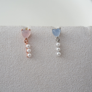 韩国进口耳钉小巧甜美爱心珍珠流苏耳骨钉单只耳门钉