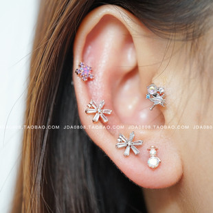 jda韩国进口创意耳饰雪花闪钻星星小行星巧精致耳骨钉