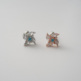 韩国进口耳钉镶蓝钻风车耳骨钉耳蜗耳门钉