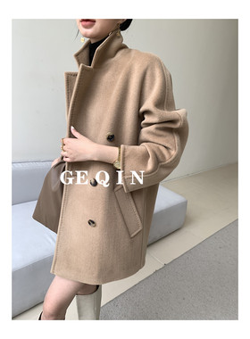 2025秋冬新短款101801羊绒大衣双排扣宽松毛呢外套小个子女白色