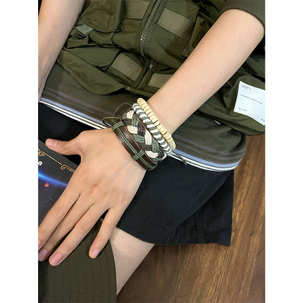 肥阿玛士多FIAMMASTORE日系男女春日绿色编织麻绳手串手链套装