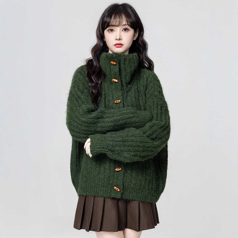 绿色高领毛衣外套女秋冬新款保暖