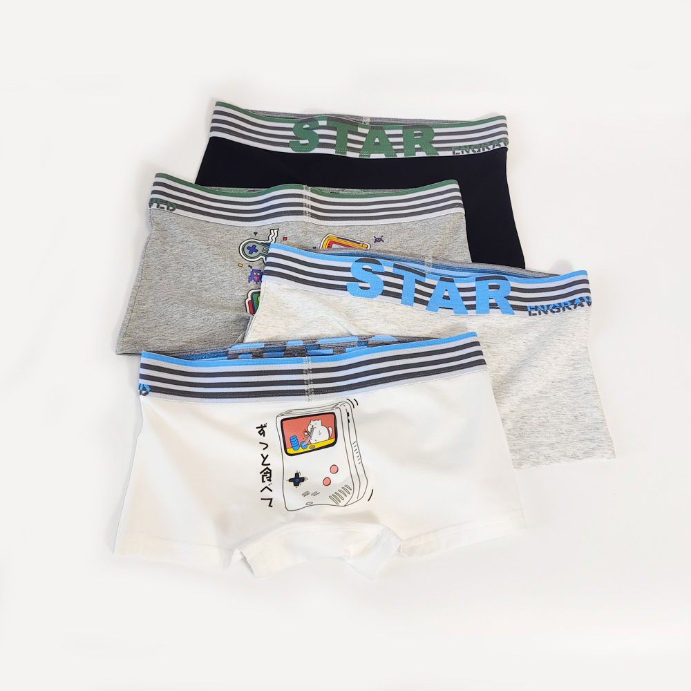 女士包邮卡通游戏机印花包邮中性风舒适纯棉宽边中腰四角t款内裤