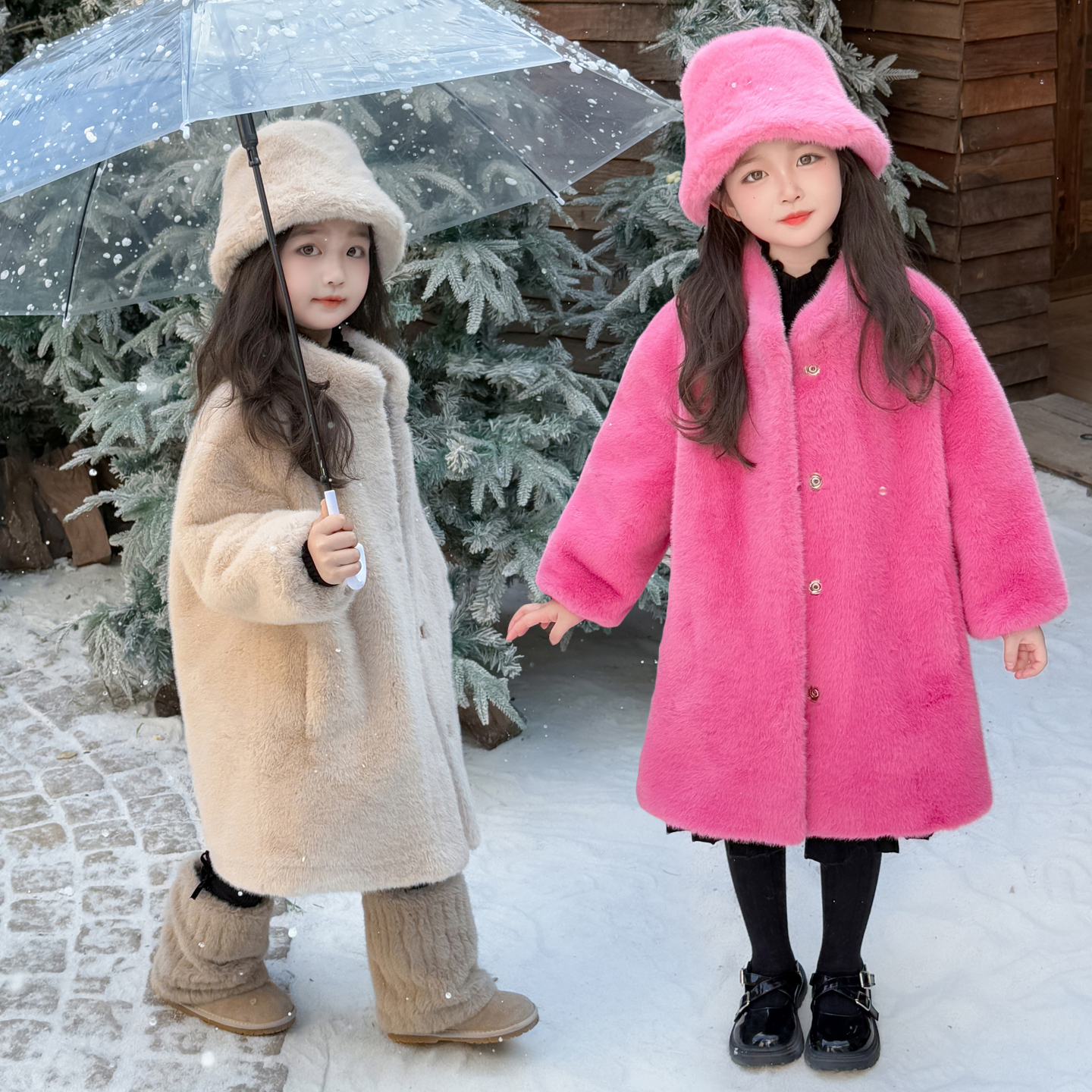 女童皮草外套2025新款洋气儿童冬装大衣女孩冬季皮毛一体毛毛衣服