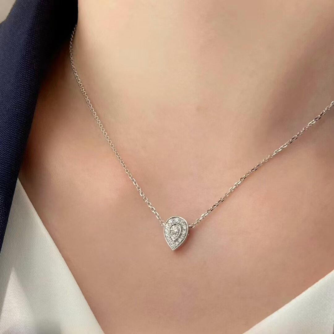 水滴项链S925纯银材质满钻银色短款项链锁骨链女颈链夏季时尚气质