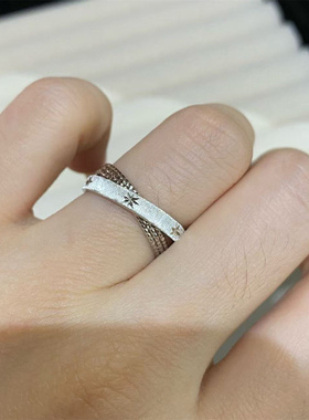 纯手工重工浮光拉丝戒指金色银色交叉八芒星彗星S925纯银指环戒圈