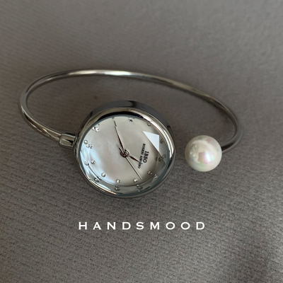 handsmood 珍珠贝母手镯钢带高温柔烂漫女士石英手表气质小众女表