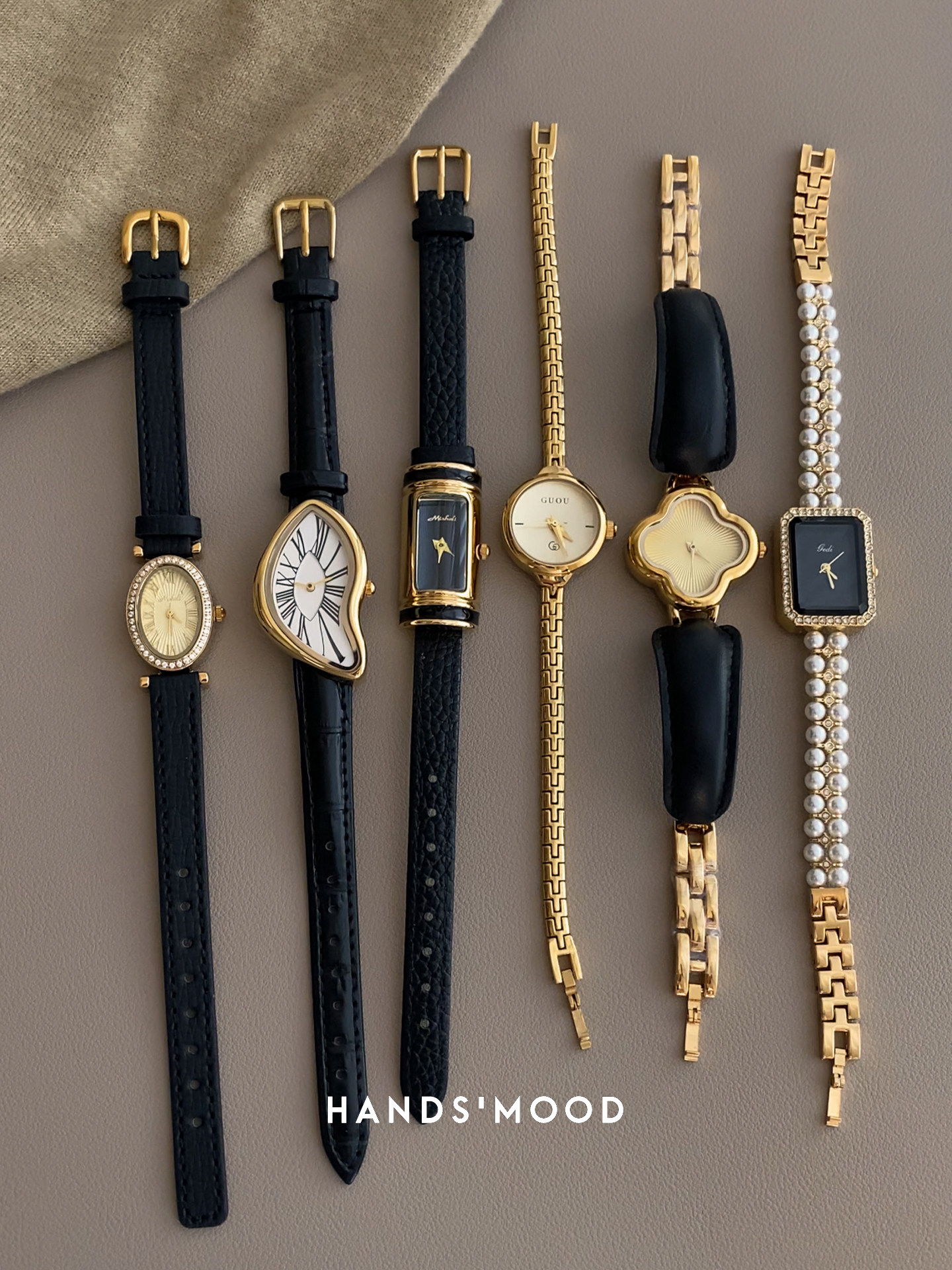 Handsmood qadın saatı, qara-qızılı, dəbli retro dizayn
