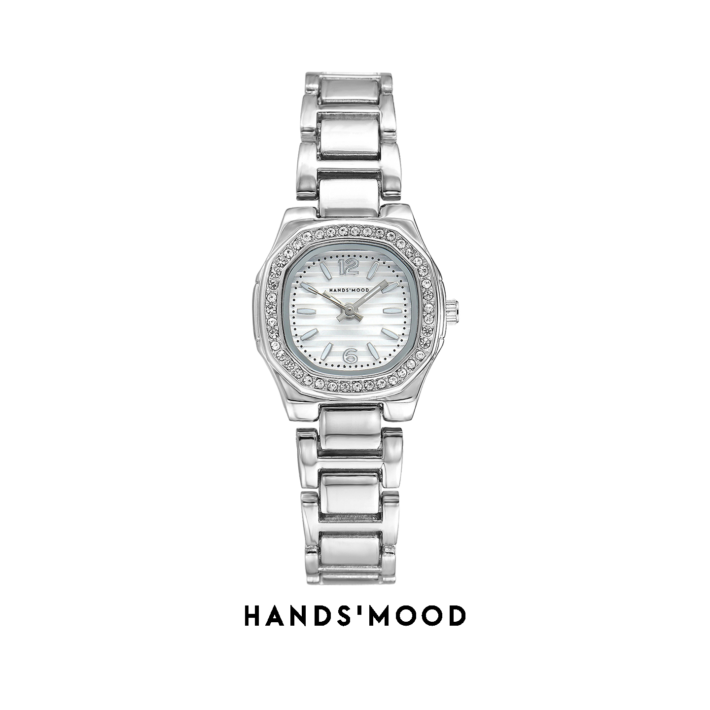 HANDSMOOD镶钻女士手表小方表盘钢带轻奢腕表时尚小众女表石英表