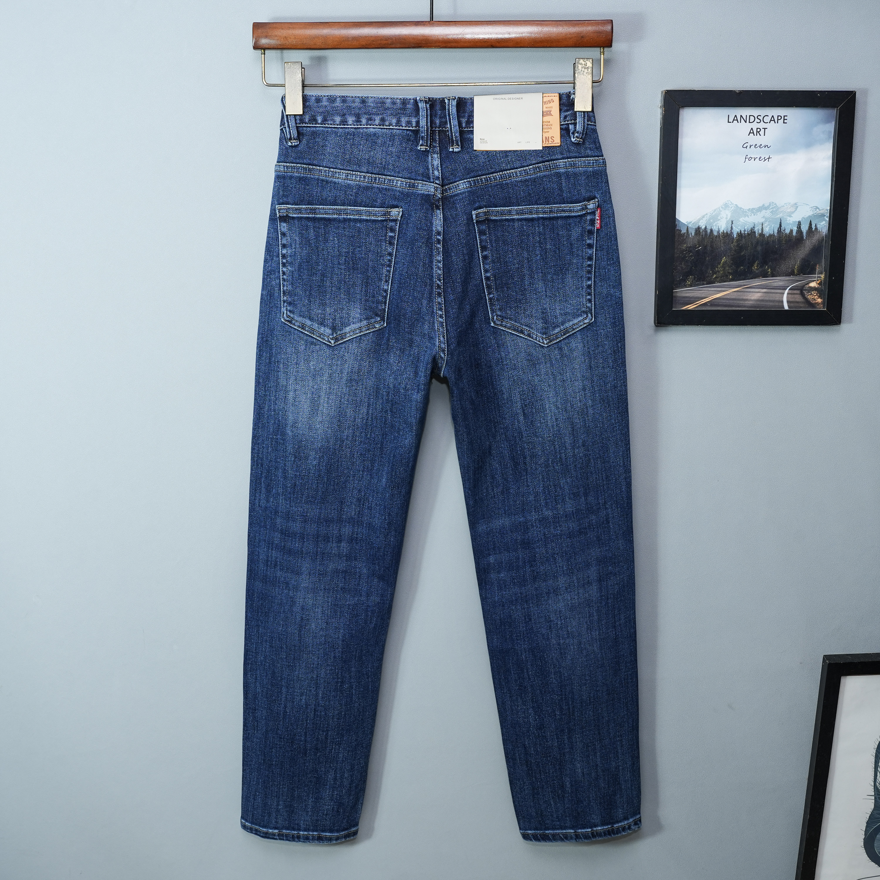 2025新款秋冬款九分牛仔裤男士宽松直筒休闲高级感春秋季高端蓝色