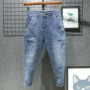 夏季薄款小锥形九分牛仔裤男微锥宽松小脚斜插口袋高端裤子2024年