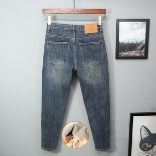 加绒加厚九分牛仔裤男抓绒秋冬季修身小脚薄绒高端弹力2025新款