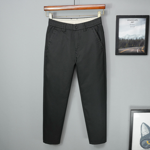 加绒2025新款春秋季九分休闲裤男士锥形修身小直筒黑色弹力裤子