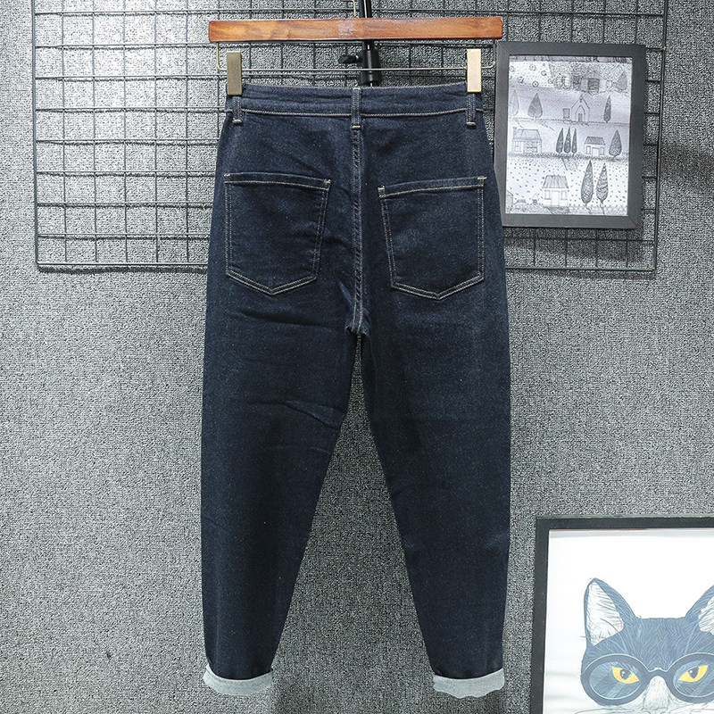 纯色潮牌藏青色宽松牛仔裤