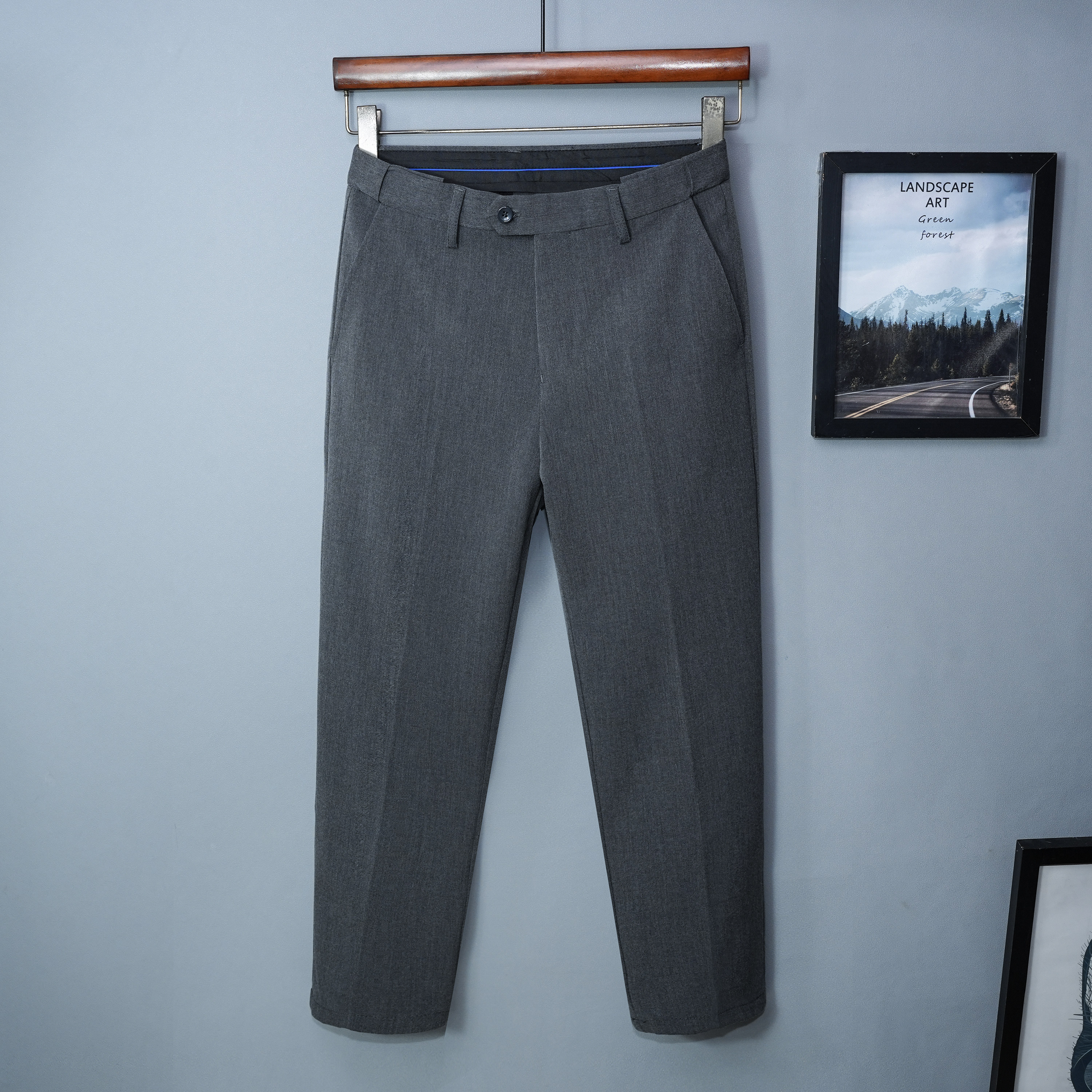 新款秋季高级九分西裤男士直筒商务正装休闲深灰加绒冬季西装裤子