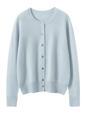 2026新款山羊绒衫圆领针织开衫纯色百搭简约气质毛衣女生温柔风