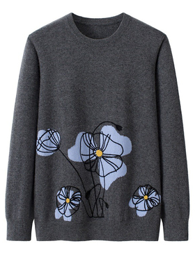 秋冬新提花针织衫女复古文艺宽松圆领套头百搭毛衣时尚百搭羊绒衫