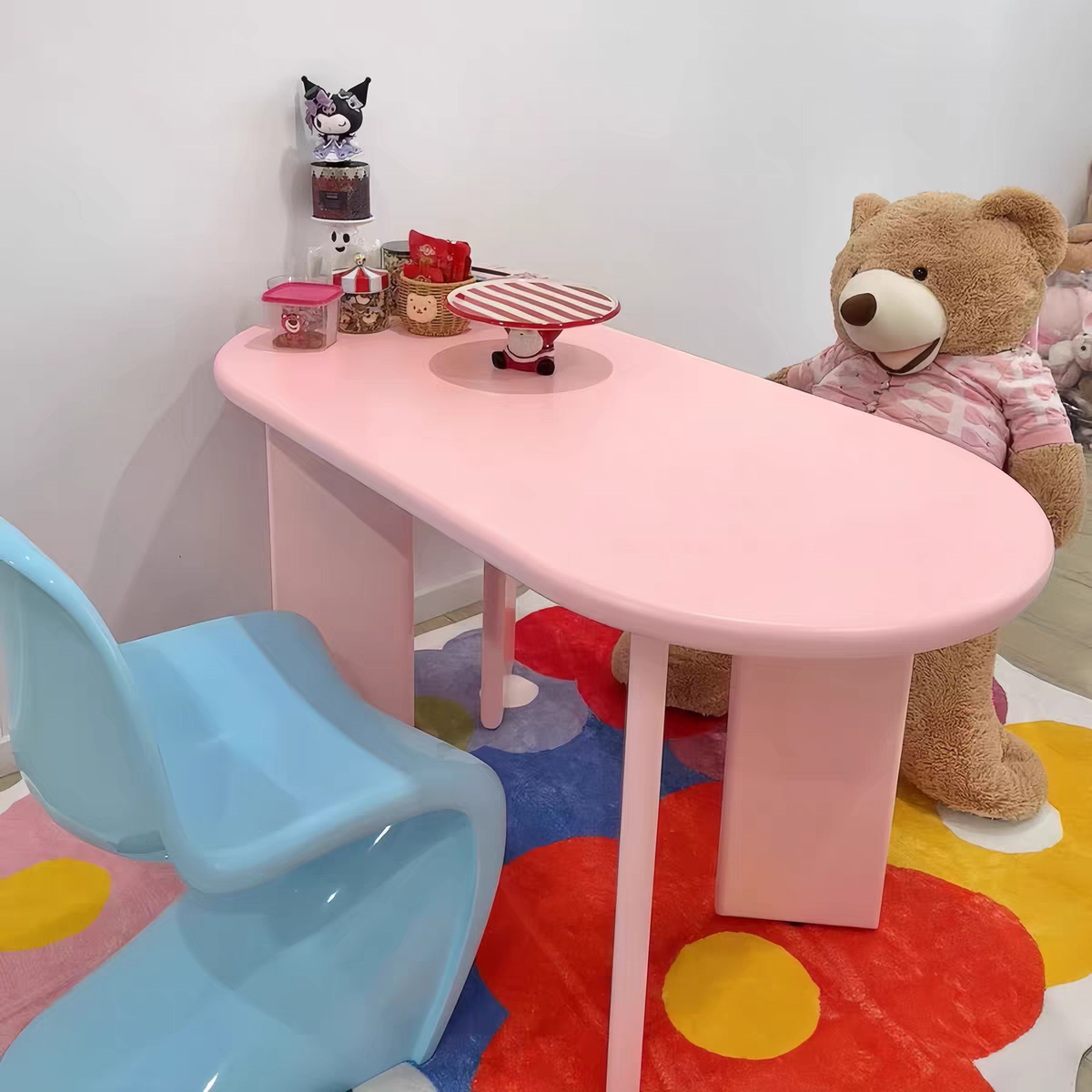 意俱Home 奶油风餐桌家用INS椭圆形多巴胺书桌卧室化妆梳妆台定制