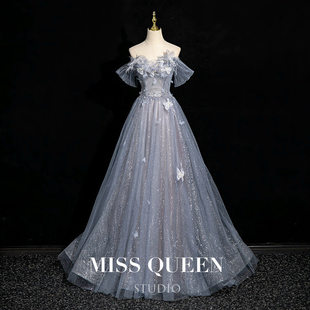 灰蓝晚礼服女成人礼生日在逃公主裙轻奢小众高端声乐艺考表演仙气