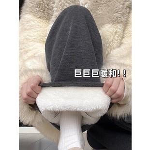 外穿阔腿裤 加绒特厚保暖显瘦棉裤 女秋冬2025新款 灰色羊羔绒糯米裤