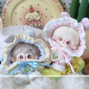 10cm娃衣兔耳连帽套装棉花娃娃可爱毛绒绒爬爬服公仔发带鞋袜配饰