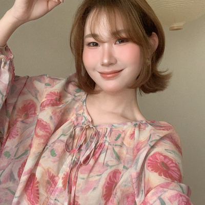 Flower April（FA）-风碎花女文艺复古长袖系带防晒上衣小衫18023
