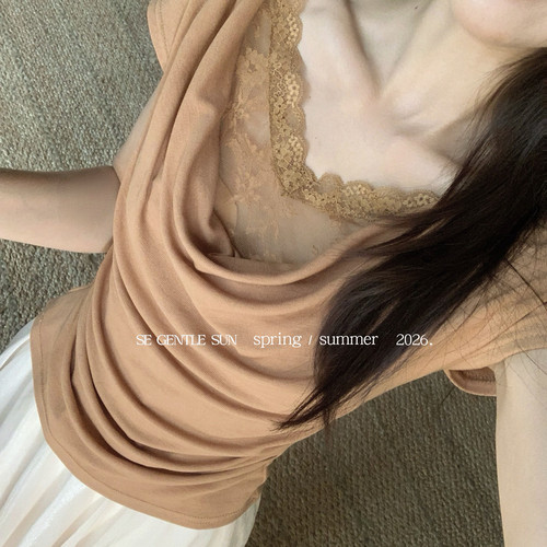 SE GENTLE SUN-SE白标26夏上新浅夏花语温柔可人～荡领拼接蕾6977