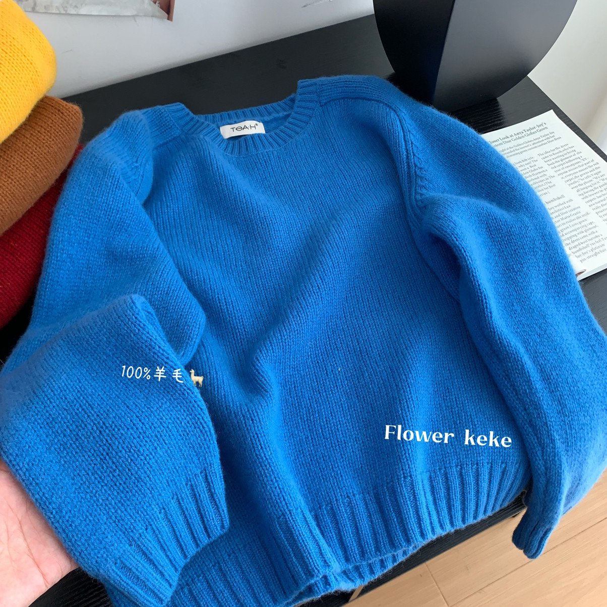 Flower keke-冬上新简约气质圆领套头加厚毛衣(含100羊PJbj388994