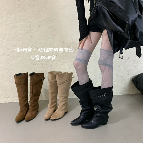 阿里情人-长靴气质尖头内增高辣妹瘦瘦靴复古绒面靴子长靴F84-99