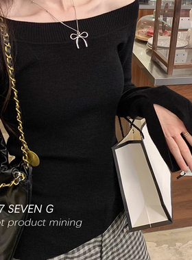 7 SEVEN G-26年早春黑色斜肩露肩长袖女春修身显瘦HAM+DM1M20434