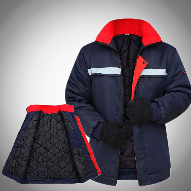 秋冬棉服男加厚防寒保暖外套反光条夹克棉衣户外劳保冷库工地棉袄