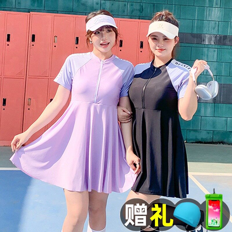 泳衣女大码胖mm200斤遮肚显瘦短袖连体保守学生运动泳装2025新款
