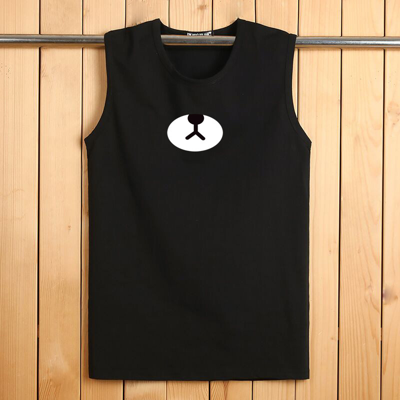 COTTON VEST MENS COTTON SLEEVELESS T-SHIRT LOOSE ROUND NECK CUT SLEEVES SUMMER SPORTS FITNESS SHOULDER BASE SHIRT TOP