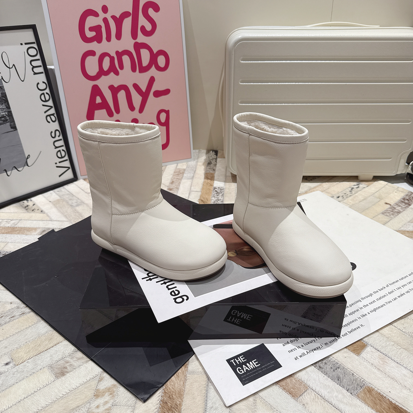 增高短靴加绒加厚真皮棉鞋