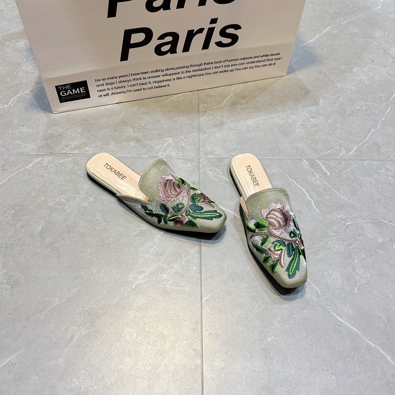 半拖鞋女夏2025新款外穿绣花平底鞋网红懒人穆勒鞋气质凉拖女古风,女鞋,包头拖,淘宝优惠券,粉丝福利购,淘宝优惠卷