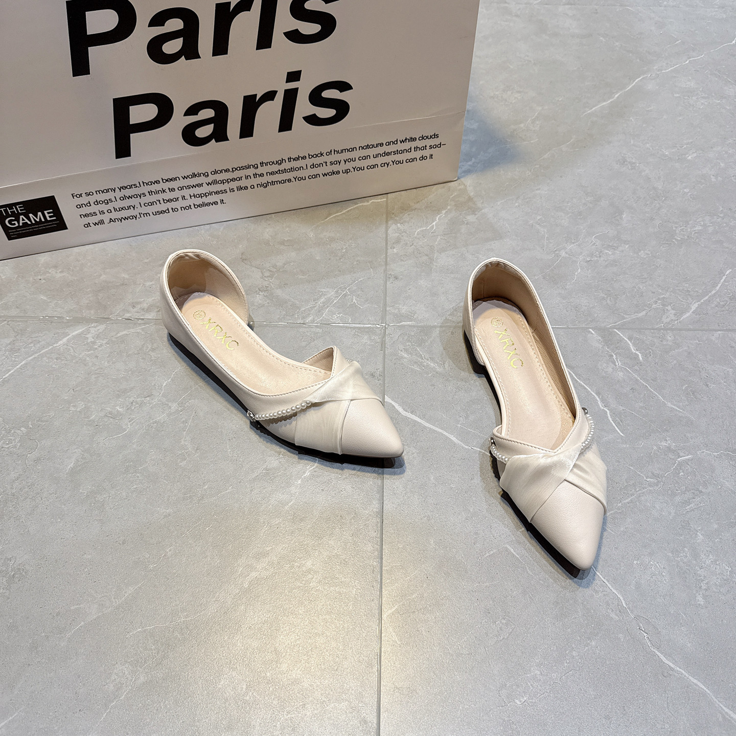 珍珠链条蕾丝尖头平底鞋女时尚浅口时尚单鞋2026春季新款法式女鞋,女鞋,浅口单鞋,淘宝优惠券,粉丝福利购,淘宝优惠卷