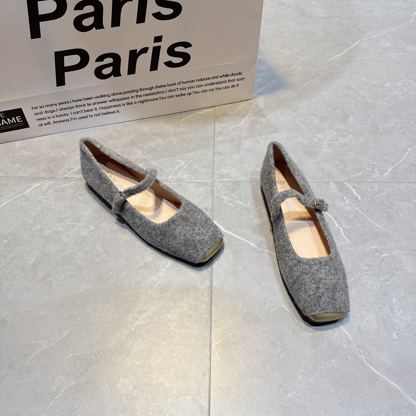 法式毛呢方头玛丽珍鞋女一字扣浅口平底温柔晚晚风单鞋拼色豆豆鞋,女鞋,浅口单鞋,淘宝优惠券,粉丝福利购,淘宝优惠卷