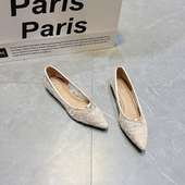 国风网纱平底单鞋 镂空网面蕾丝尖头浅口气质百搭鞋 女2025夏季 新款