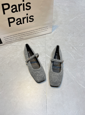 毛呢毛毛鞋女冬外穿一字扣玛丽珍单鞋平底软底浅口仙女晚晚风方头