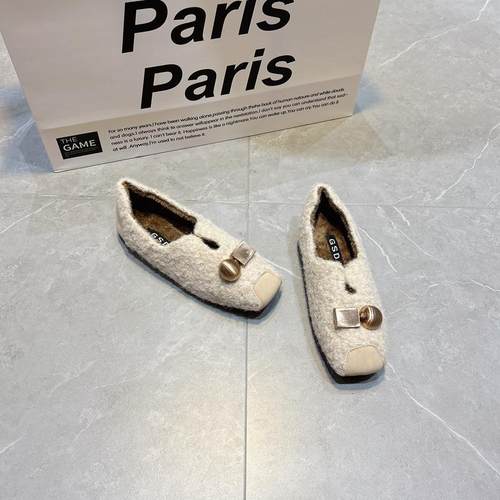 小香风平跟豆豆鞋女秋冬加绒休闲百搭方头棉瓢鞋舒适乐福鞋毛毛鞋