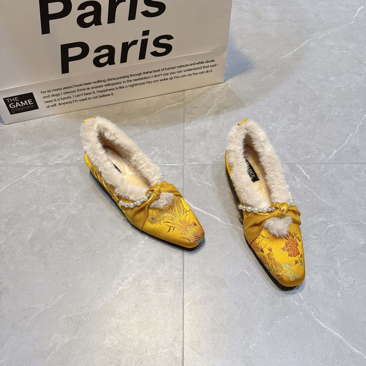 新款加绒毛毛鞋粗跟玛丽珍鞋