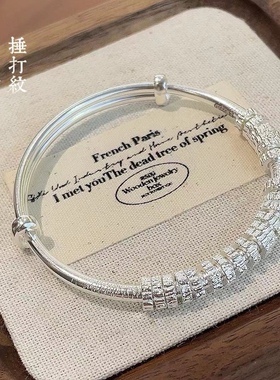 胜银·盘缠推拉口实心足银999.9手镯时尚女生送闺蜜礼物纯银手镯