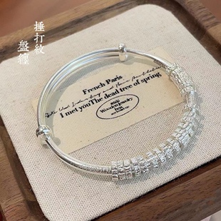 胜银·盘缠推拉口实心足银999.9手镯时尚女生送闺蜜礼物纯银手镯