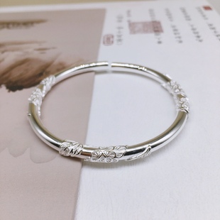 胜银·繁花似锦刻立体花开口或闭口手镯足银999纯银首饰节日礼物