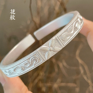 胜银·足银999.9手镯国风如意花古法开口送礼物女生小众纯银手镯
