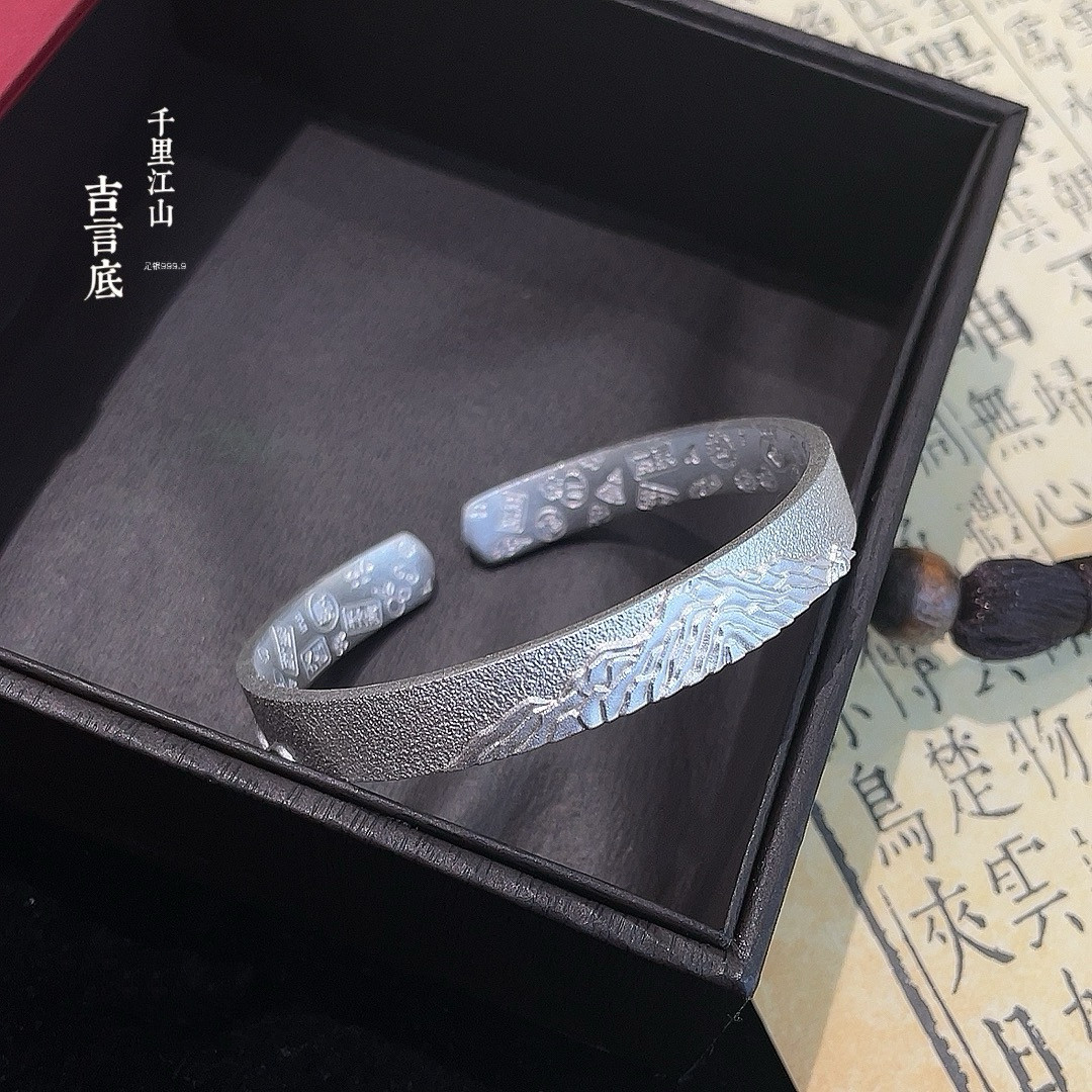 胜银古法纯银开口手镯足银999.9