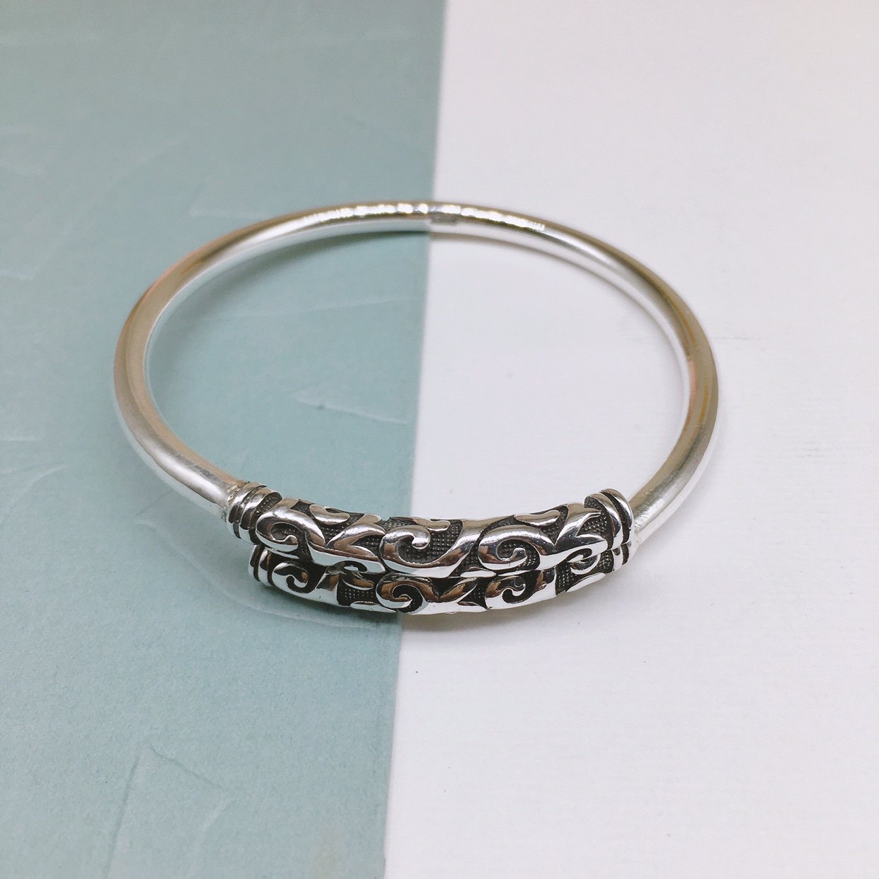 胜银·男士祥云交叉金箍棒纯银手镯经典女士礼物时尚实心足银999