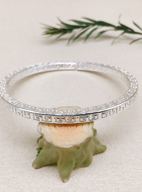 胜银·万不断花四方实心足银999手镯男生女生通戴送礼物纯银手镯